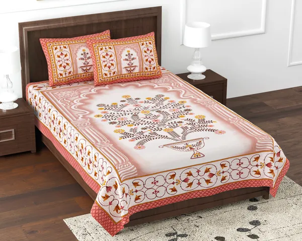 Orange_Cotton_Garden_Glory_Double_Bedsheet_With_Pillow_Cover_70X100_Cm